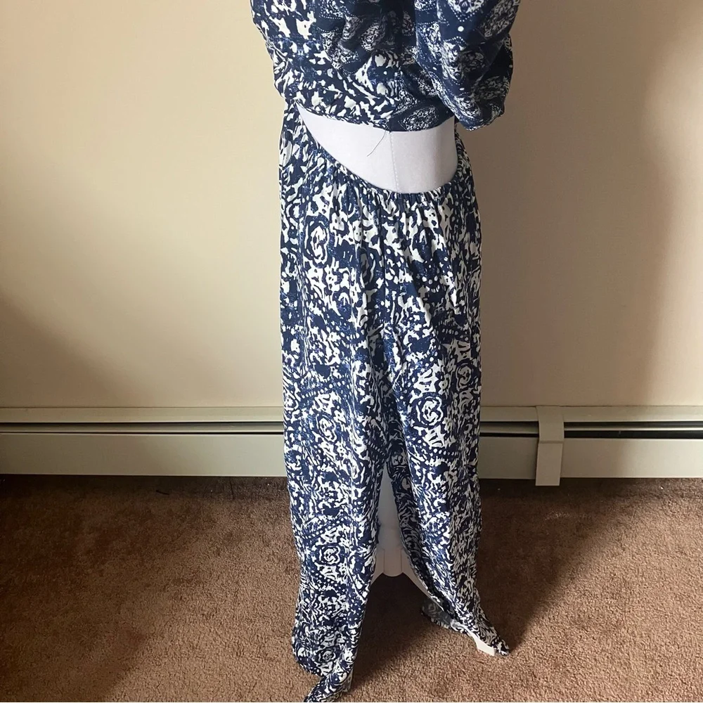 Abercrombie & Fitch Blue Long-Sleeve Plunge Cutout Maxi Dress size XS